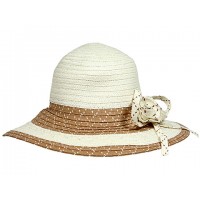 Wide Brim Hat - 2 Tones w/ Flower - White - HT-H2269WT